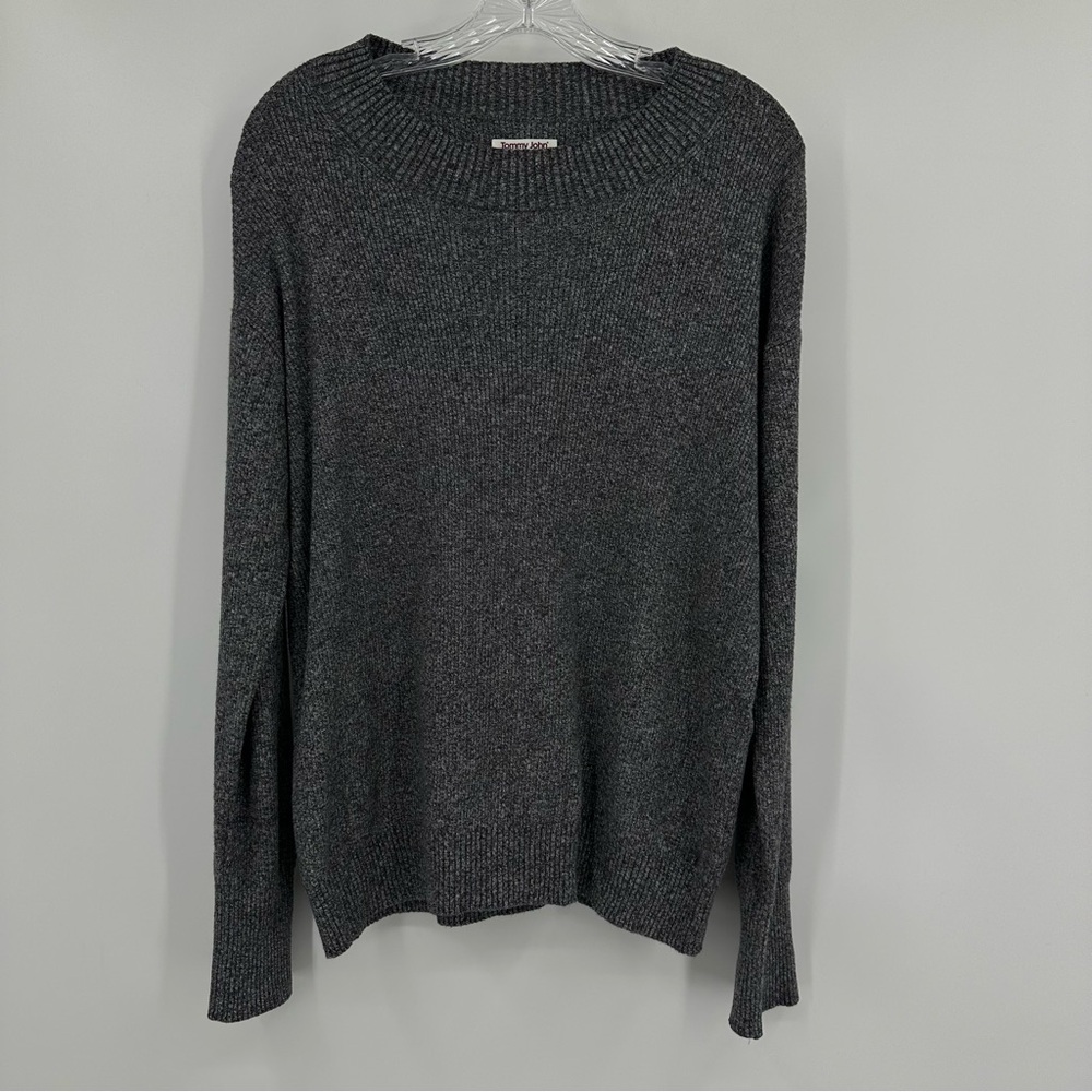 Tommy John Lounge Ribbed Lounge Knit Sweatshirt Sweater Gray Black Size L